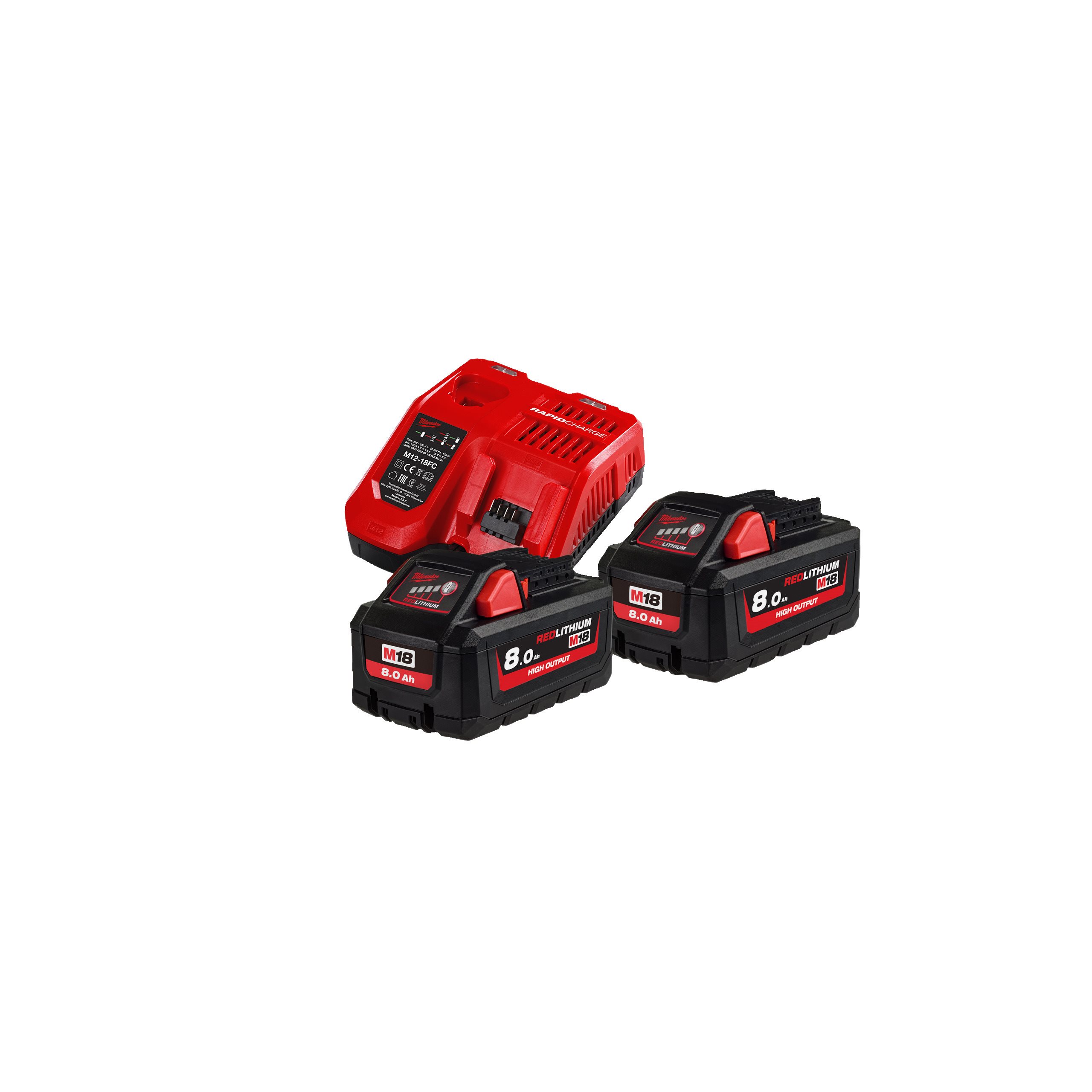 Milwaukee M18 8.0Ah High Output Battery x2 & Fast Charger Kit M18 HNRG-802