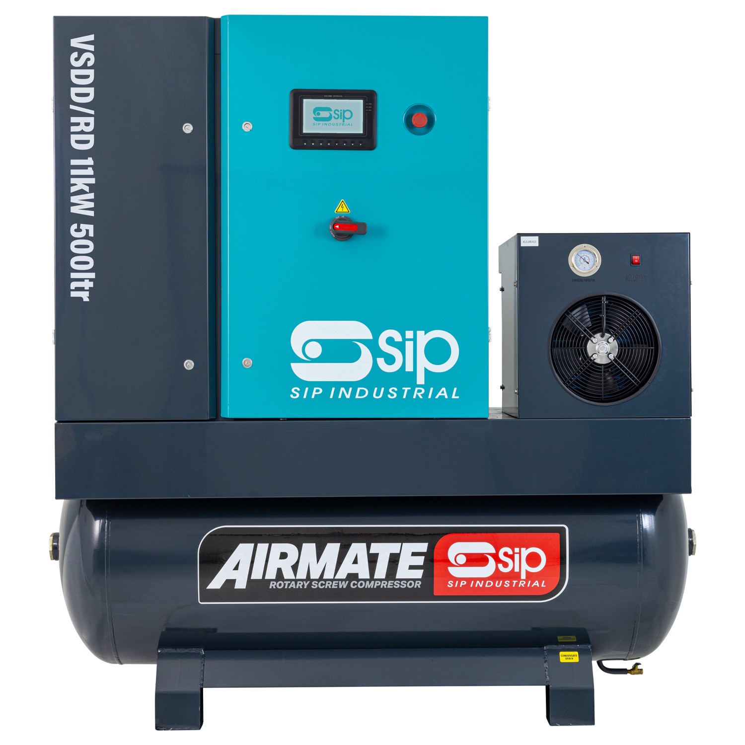 SIP VSDD/RDF 11kW 8bar 500ltr 400v Rotary Screw Compressor with Dryer & Filter 08277
