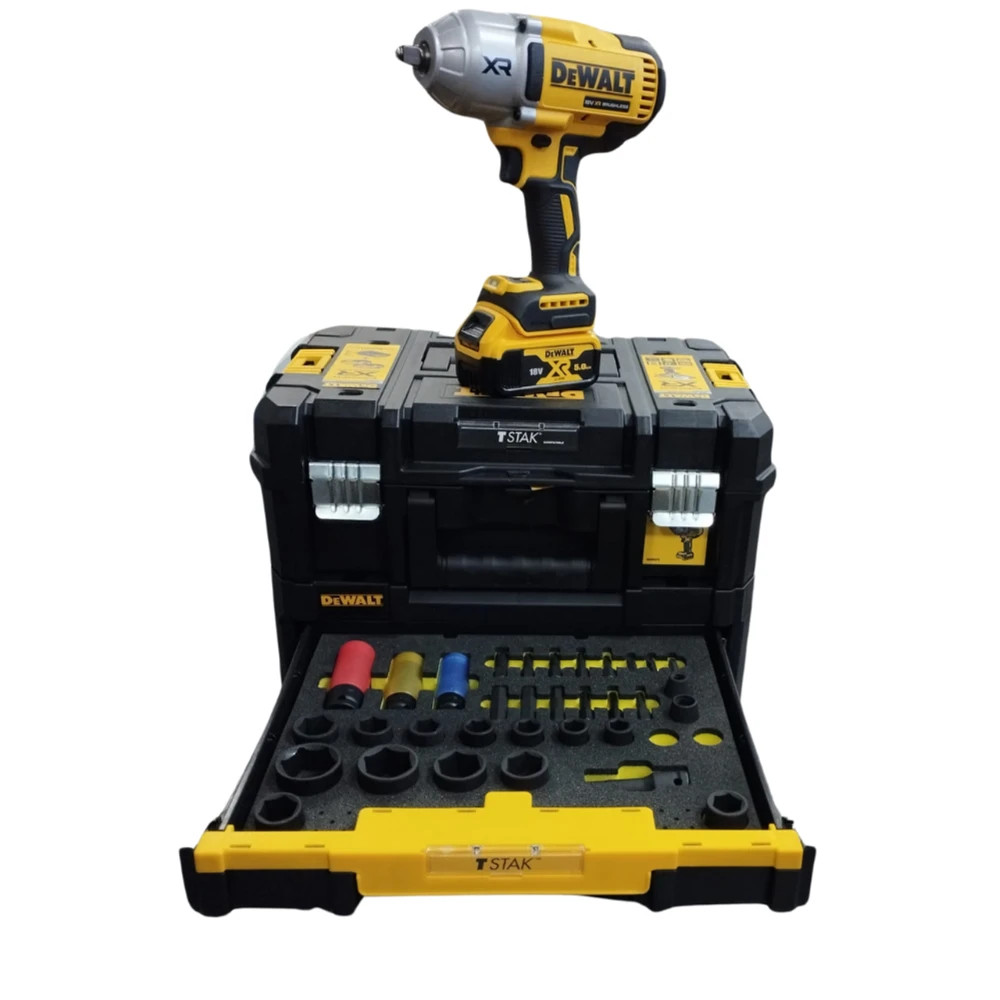 DeWalt 18v XR DCF900 Impact Wrench Kit with FACOM Sockets & TSTAK Cases DCF900P2TUK