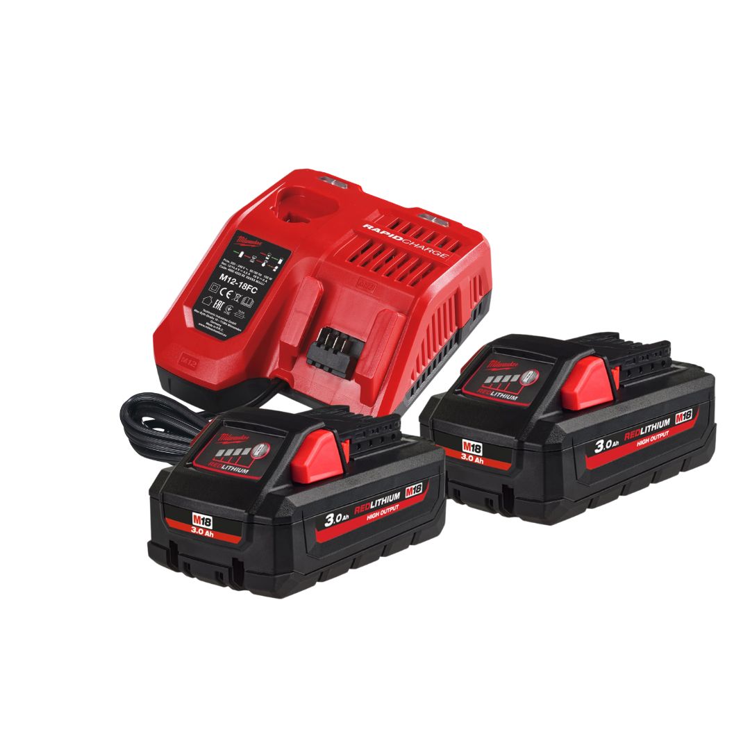 4933471071Milwaukee M18 3.0Ah High Output Battery x2 & Fast Charger Kit M18HNRG-302 4933471071