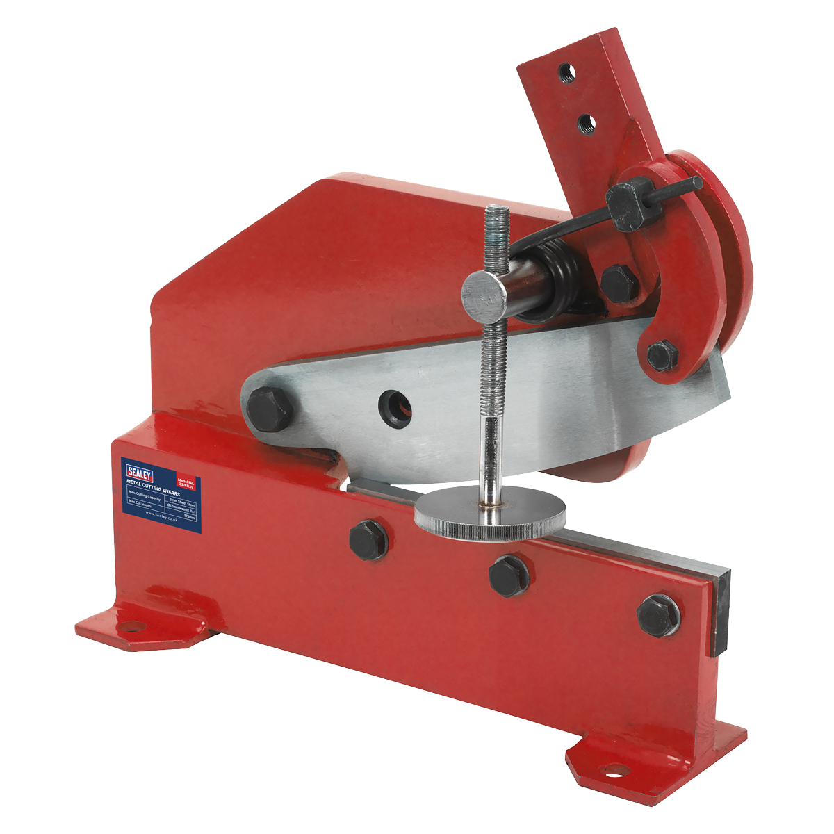 Manufactured from steel-plate and fitted with hardened steel shear blades for accurate cutting and long-life.
Designed to be bolted to the bench.