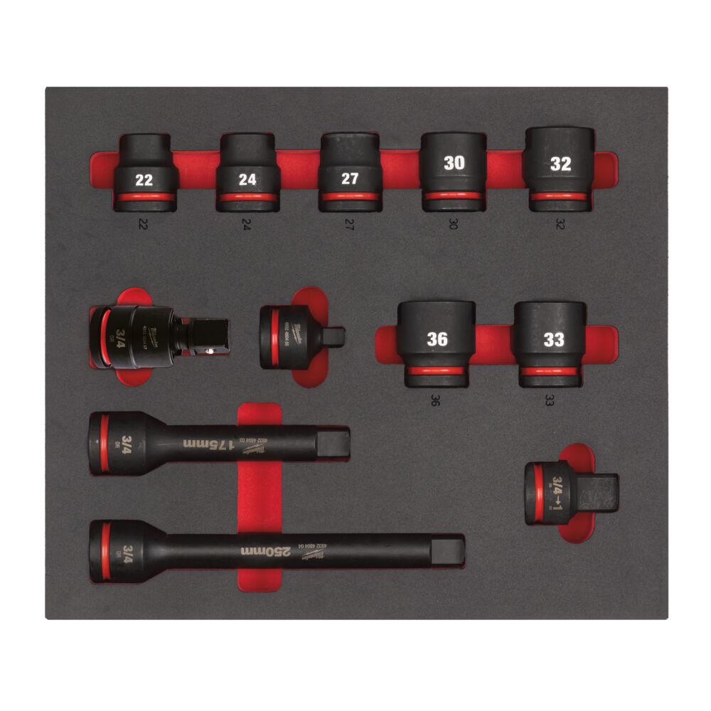 Milwaukee ¾″ Shockwave Impact Duty Sockets Set in Foam, 12 pc 4932493396