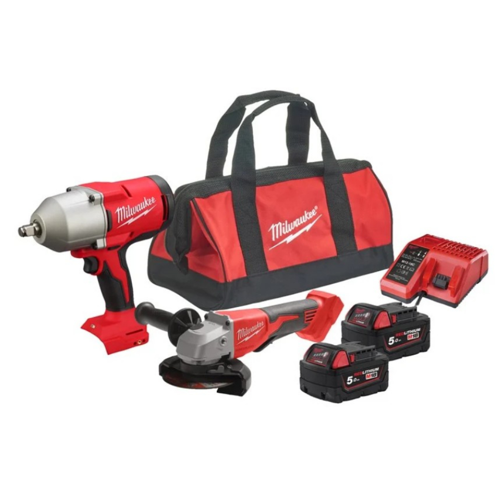 Milwaukee M18 Twin Pack High Torque Wrench & Grinder M18 BLPP2E-502B