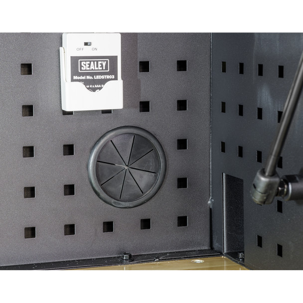 Hutch storage chest SUPPLIED WITH - Power bar (4 x 230V, 2 x 5V 2.4A USB sockets) and two folding keys