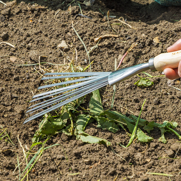 Sealey ash handle garden rake for use in flower beds