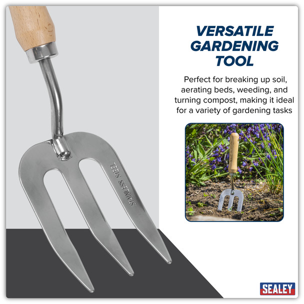Garden hand fork for working on flower beds