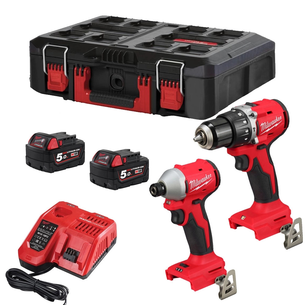 Milwaukee M18 Brushless Drill & Impact Driver Twin Pack with 2 x batteries M18BLPP2D3-502P
