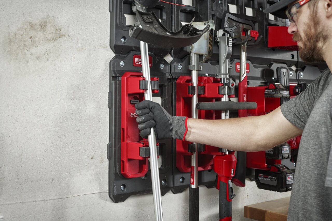 Milwaukee packout racking for storing Quik lok attachments securely