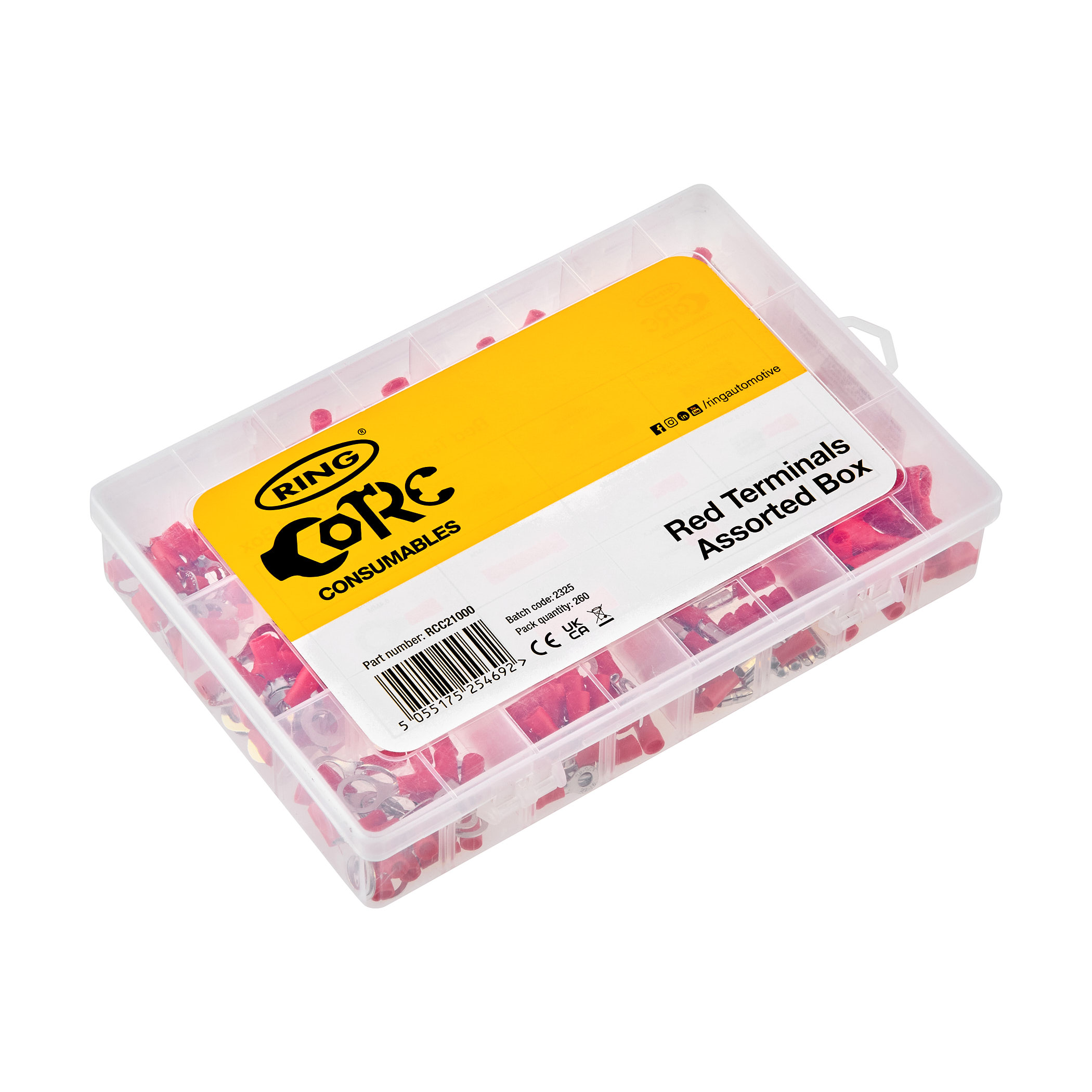 Assortment set of red terminals that include Push-on, Bullet, Butt & Ring terminals