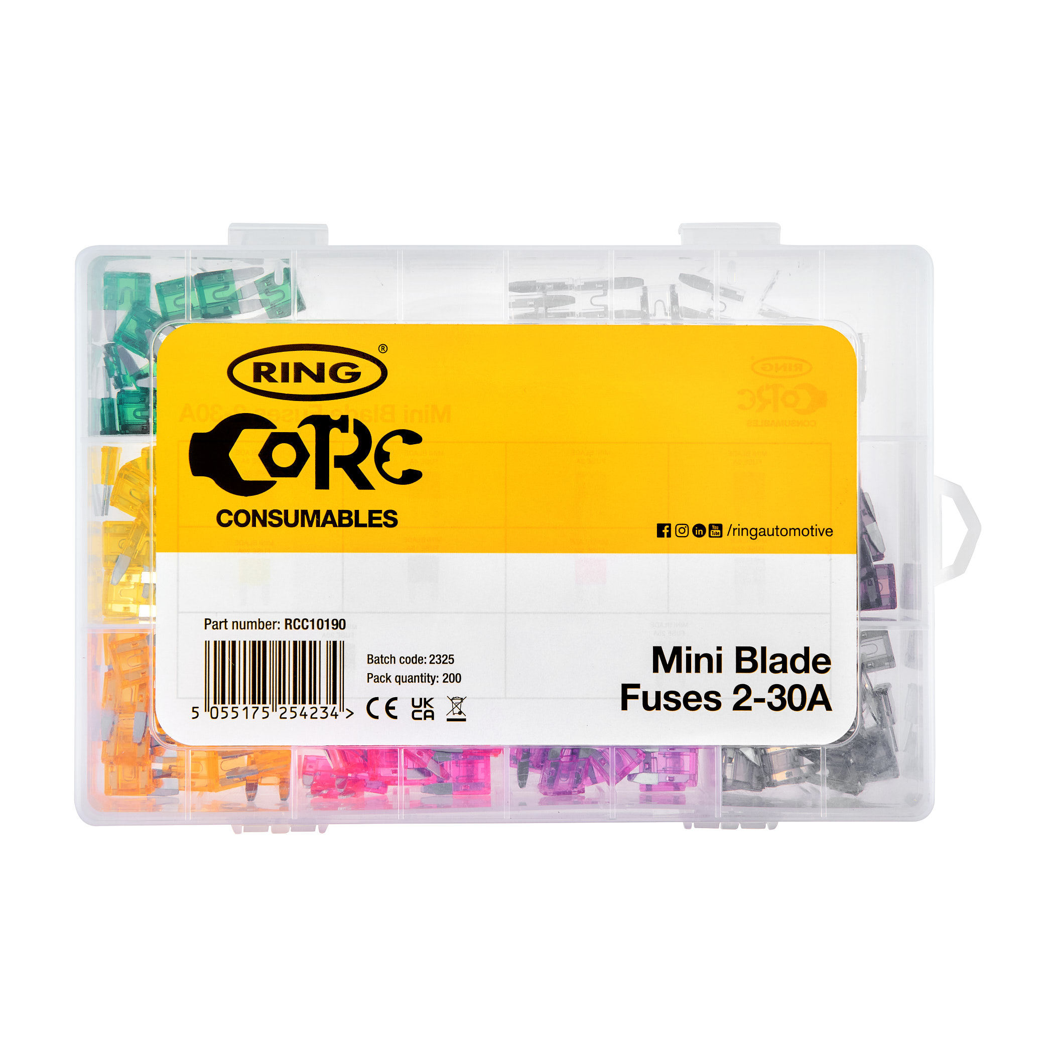 Ring Core Mini Blade Fuse Assorted Box 2-30A 200pc Pack RCC10190