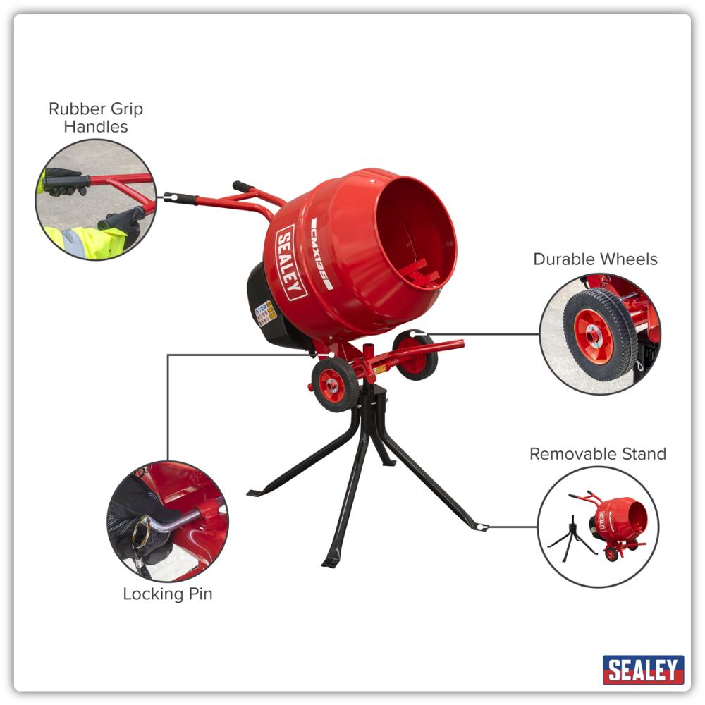 EASY LOADING - Wide 385mm drum opening ensures simple, efficient filling and emptying of materials.