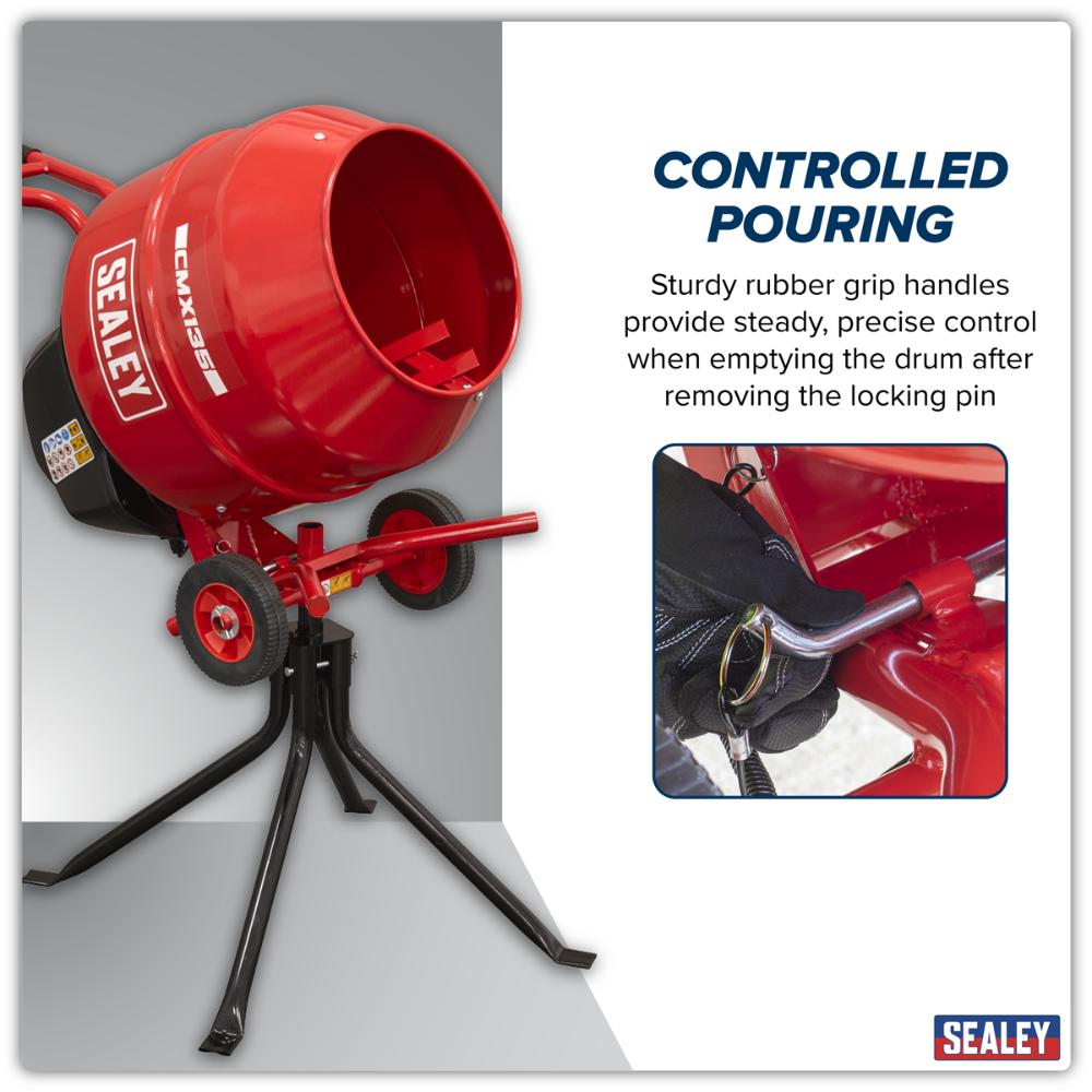 Sealey 135L Cement Mixer with Stand 550W CMX135