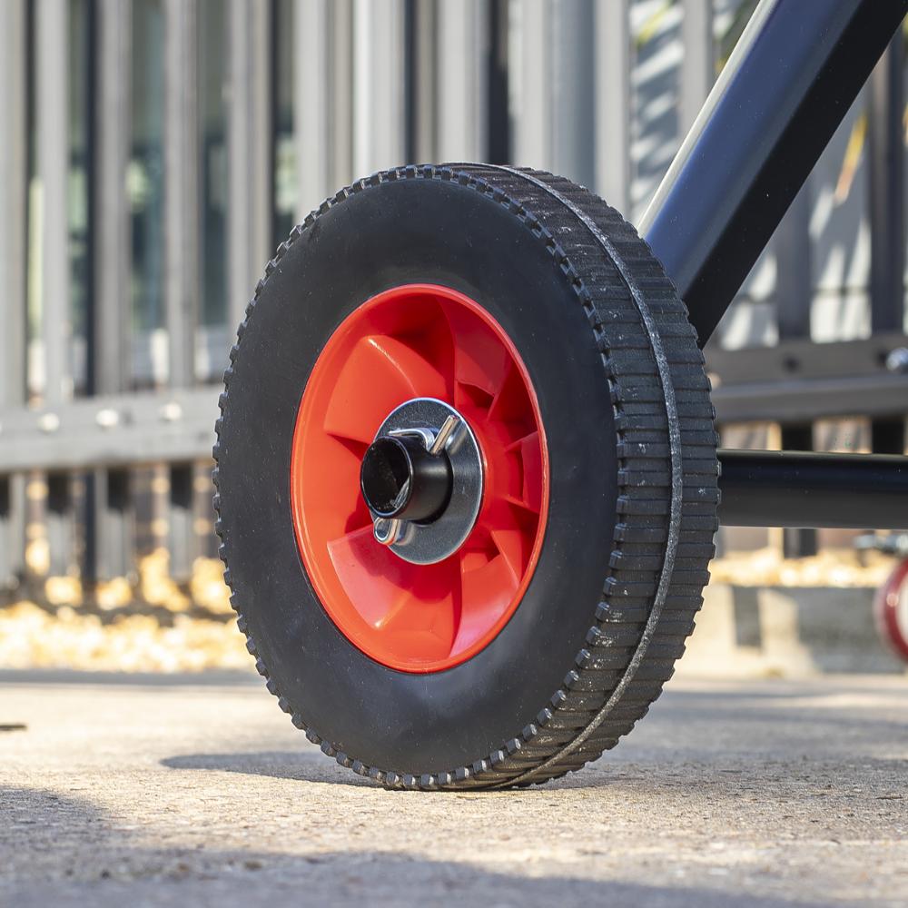 cement mixer with large Ø200mm wheels for easy portability.