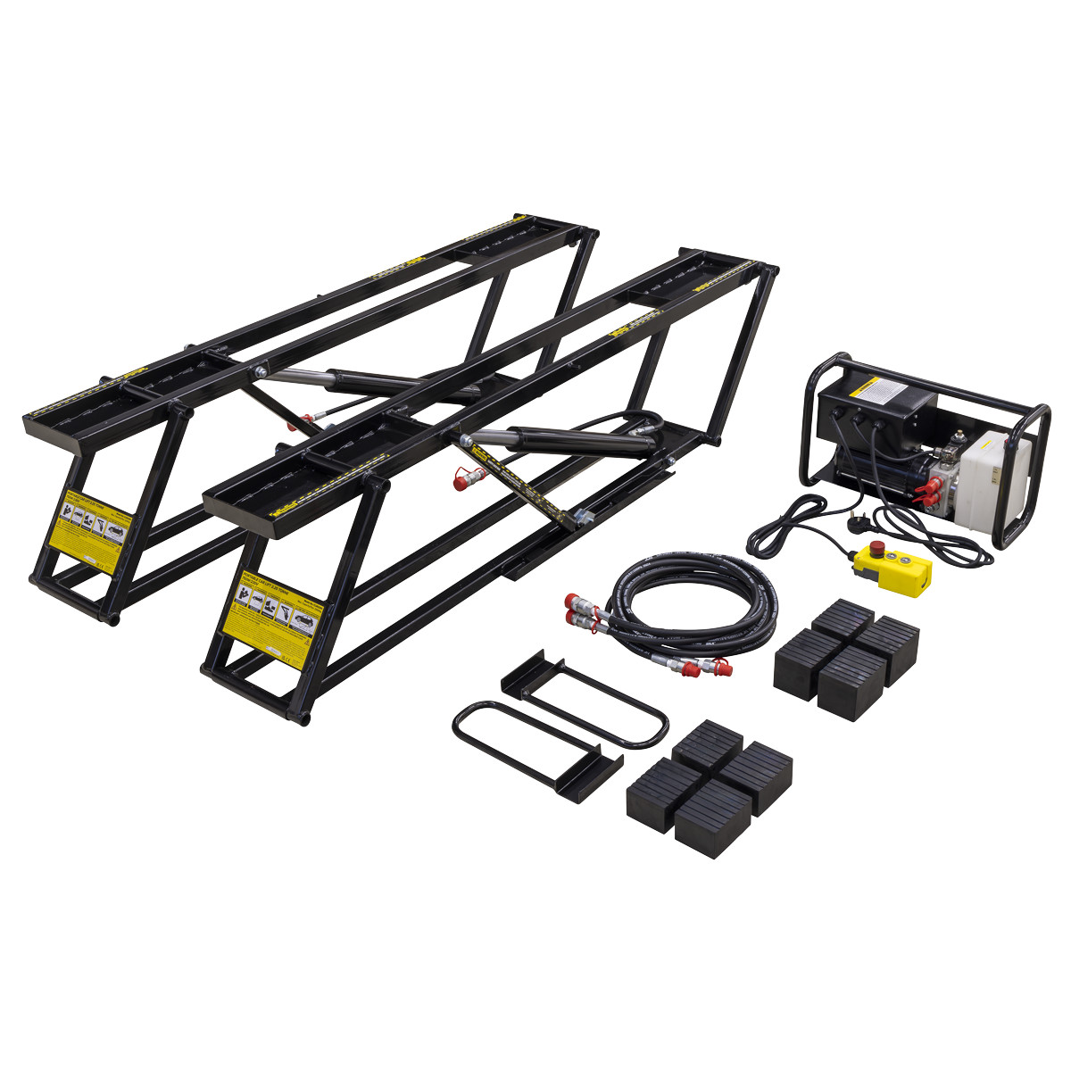 PORTABLE - A transportable lifting system which makes total vehicle lifting, for maintenance or detailing, a much easier task.