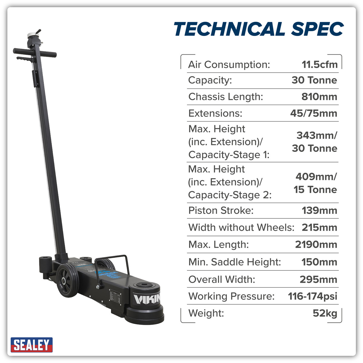 Sealey low profile air operated trolley Jack