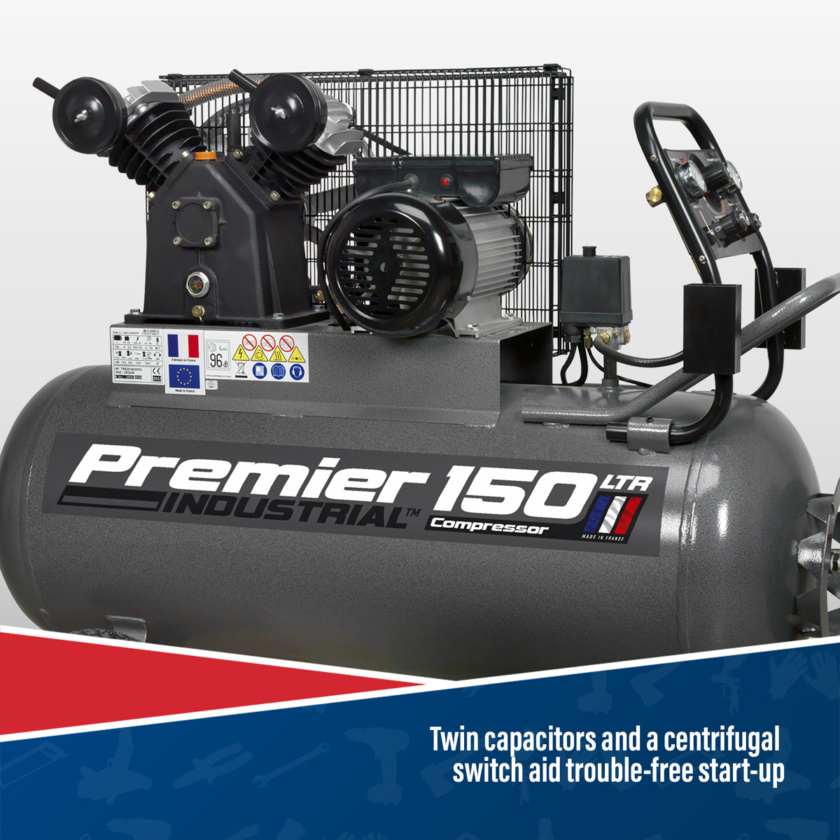 Sealey Premier 150L Belt Drive Air Compressor with Front Control Panel 3hp SAC3153B