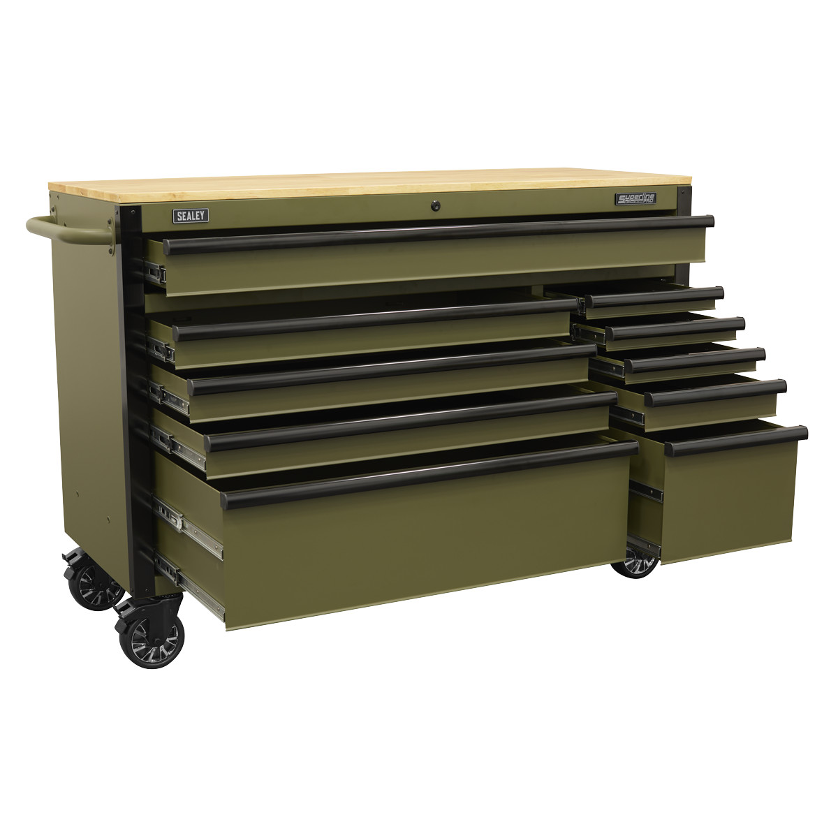 Sealey Superline PRO Mobile Trolley with Wooden Worktop & Power Bar 10 Drawer 1320mm AP5210KBE