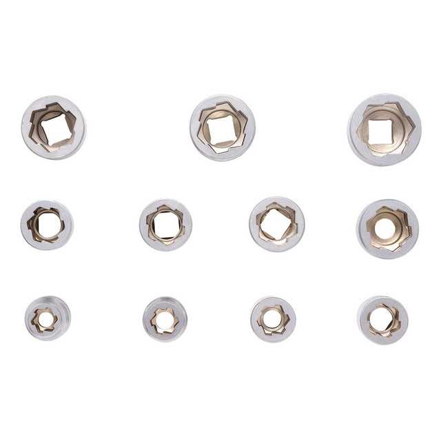 Bolt extractor socket set provides maximum gripping power for the removal of damaged fasteners