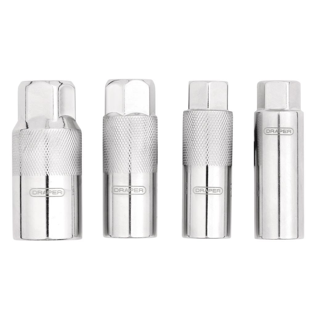 This set of magnetic 3/8" Sq. Dr. spark plug sockets is made from forged chrome vanadium steel with a polished chrome finish for enhanced durability