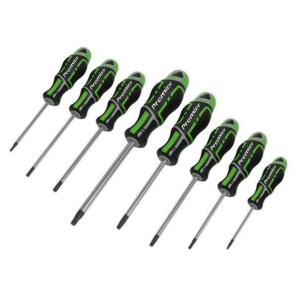 Screwdriver Set 8pc Security TRX-Star* GripMAX® - Hi-vis Green | High quality Chrome Vanadium satin finished shafts with shot blasted and magnetized tips. | toolforce.ie