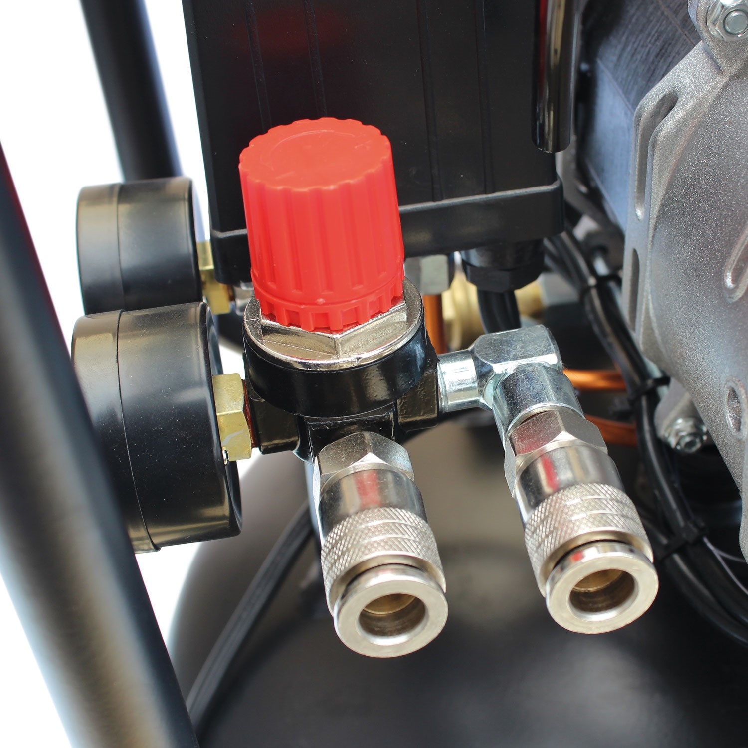 Versatile air compressor is ideal for inflation tasks, nailing, stapling and airbrushing in small-sized work areas, mobile applications and home workshops.
