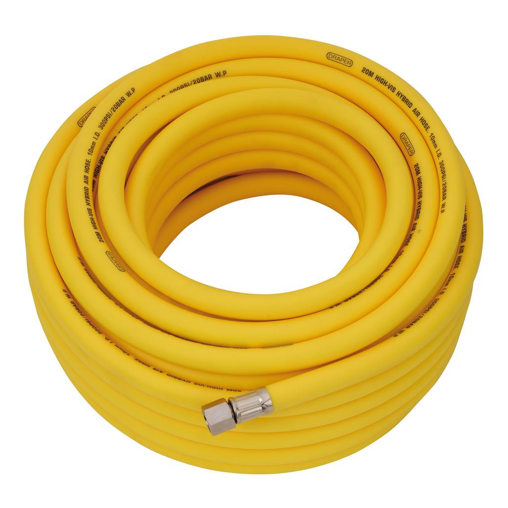 Draper High Visibility Hybrid Air Hose 20m x 10mm 1/4" BSP Yellow 31732