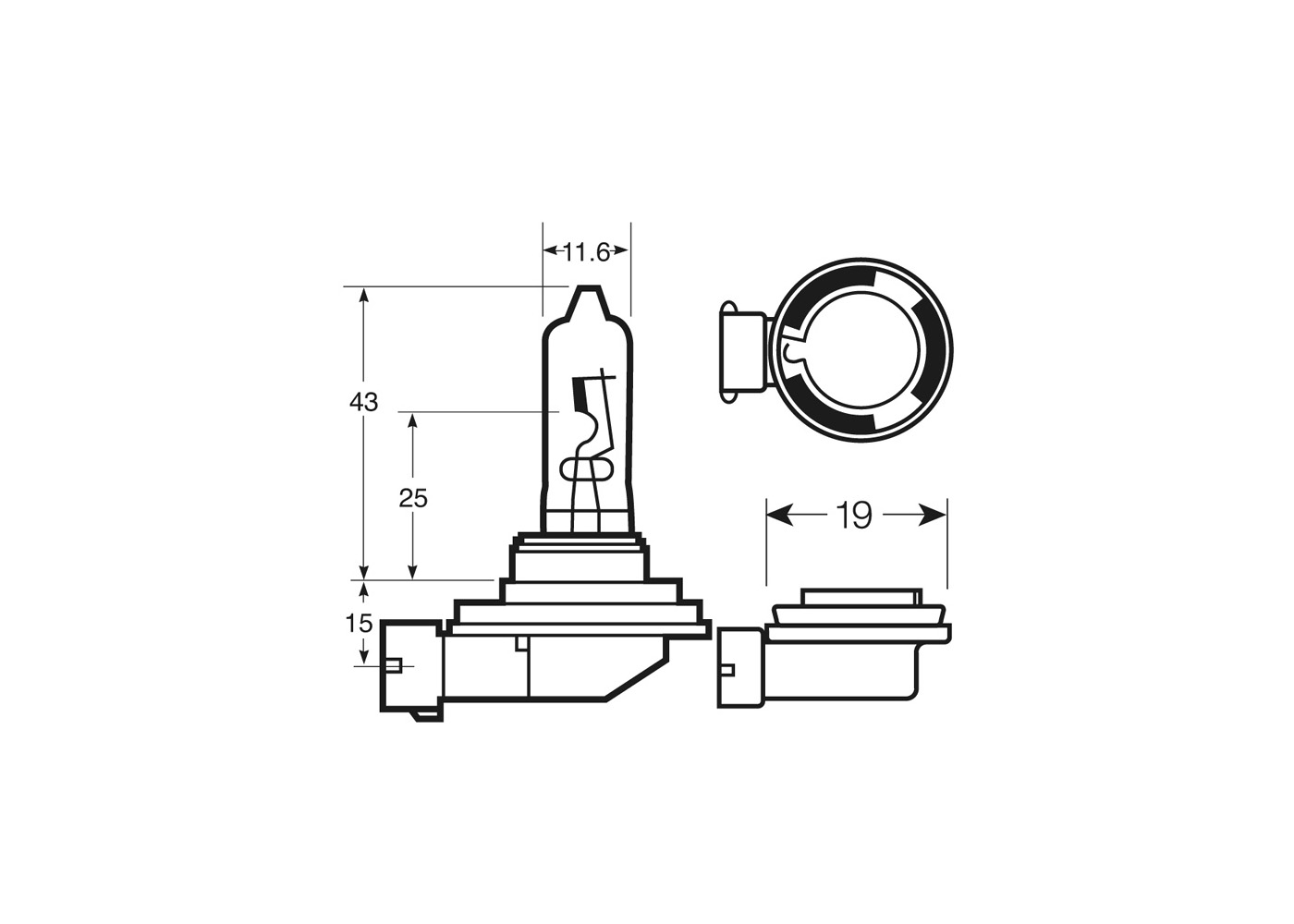 Replacement headlight bulb 12v H9 65W