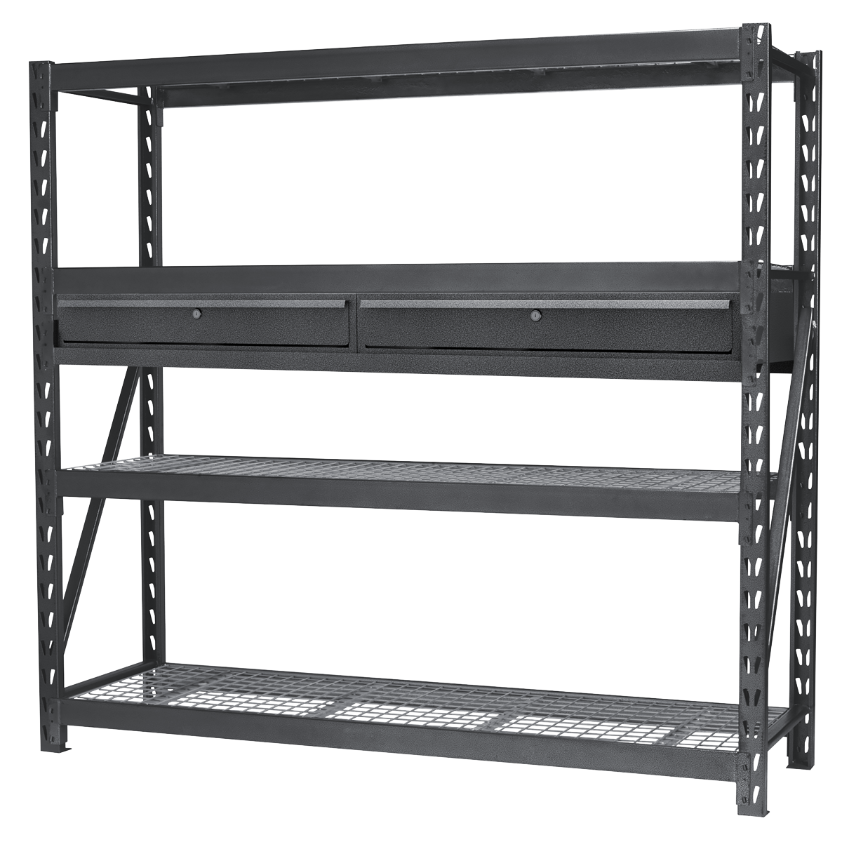 Sealey Heavy-Duty Racking Unit with 4 Mesh Shelves & Double Drawer 640kg Capacity Per Level AP6572COMBO1