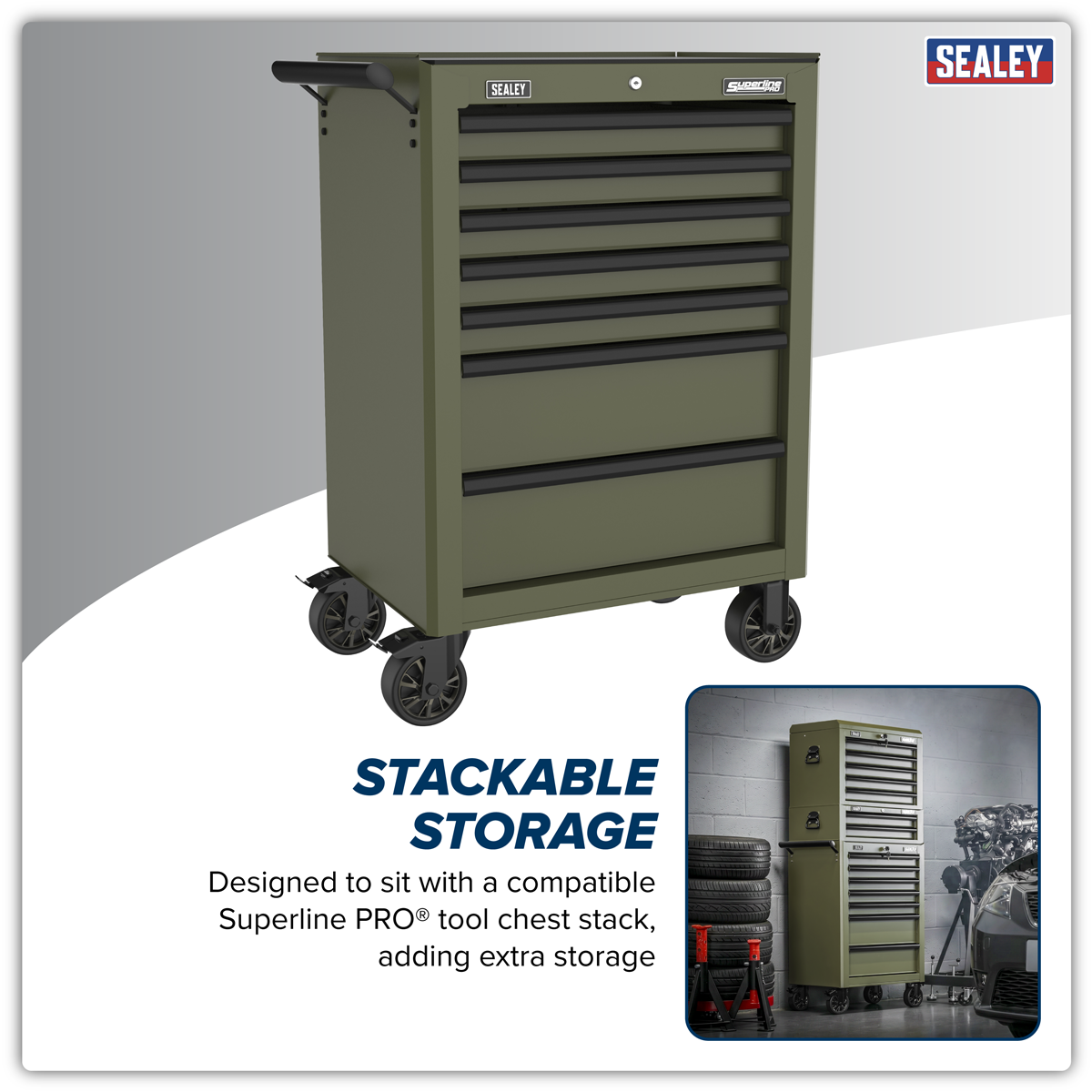 Sealey Superline PRO Heavy-Duty Rollcab 7 Drawer - Khaki AP26479TK