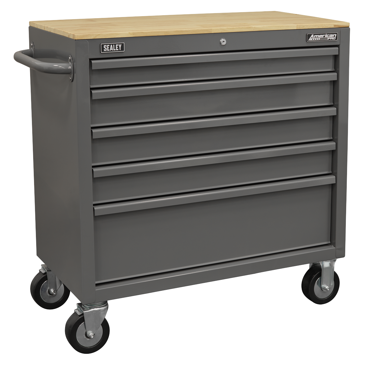 Sealey American PRO Mobile Workstation with Wooden Worktop 5 Drawer - Grey APMWS1G