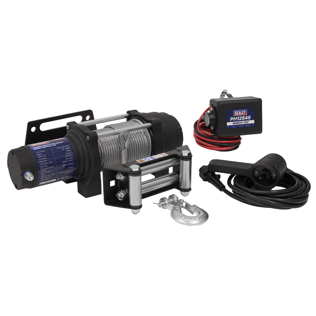 Sealey Geared Winch with Brake 450kg Line Pull 12V PH12545