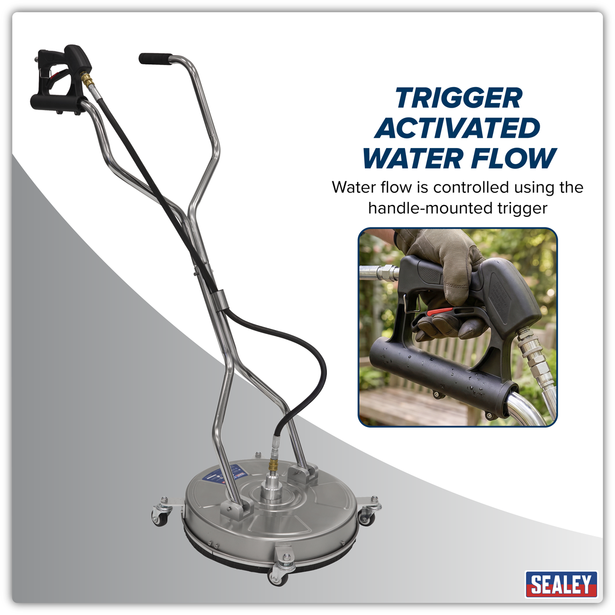 Sealey 18" Surface Cleaner with Dual Handle & Rotating Spray Bar - Stainless Steel PWAK18