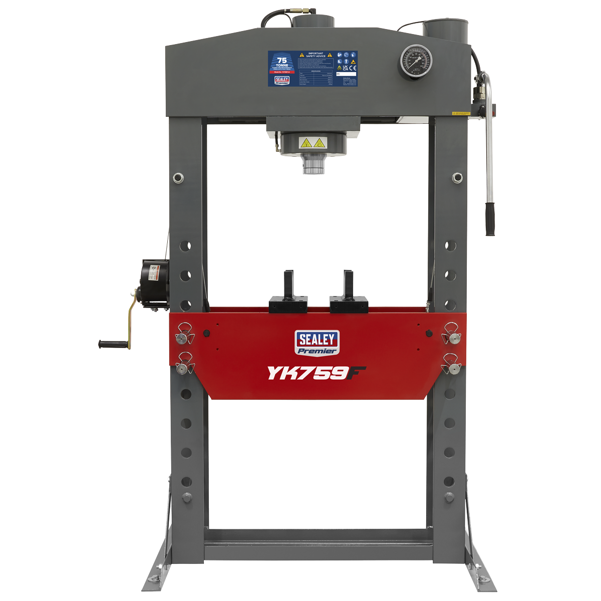 Sliding hydraulic ram assembly gives 260mm of lateral travel for off-centre pressing applications.