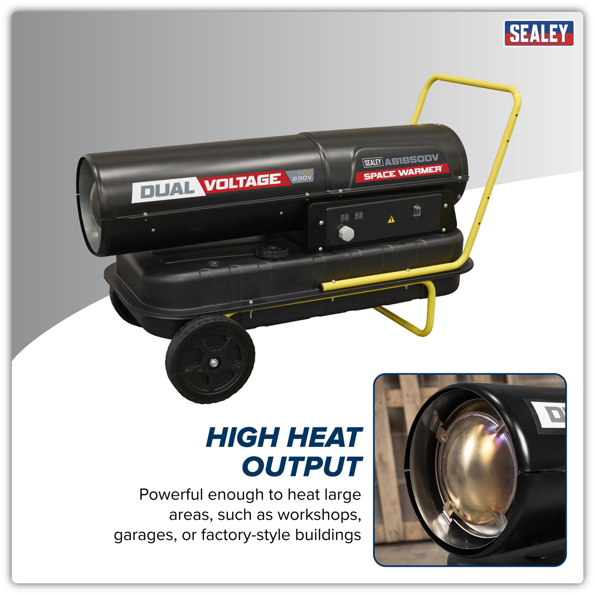 Sealey Dual Voltage Space Warmer Kerosene/Diesel Heater 185,000Btu/hr(55kW) AB1850DV