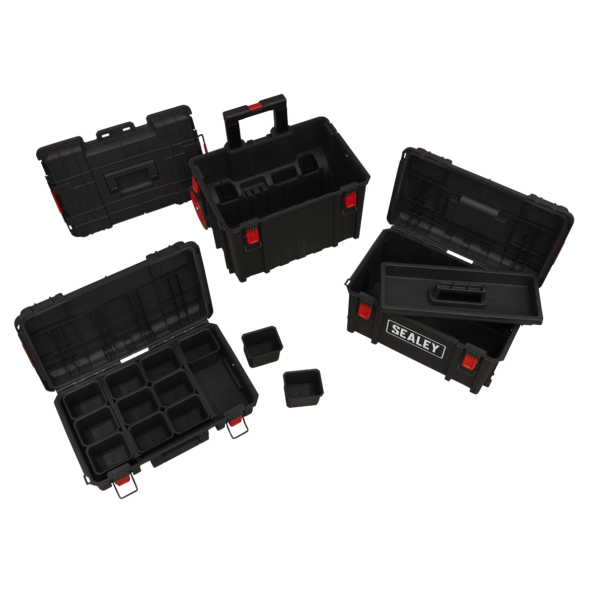 Top two boxes can be stacked in an order to suit your preference and each has its own carry handle.
