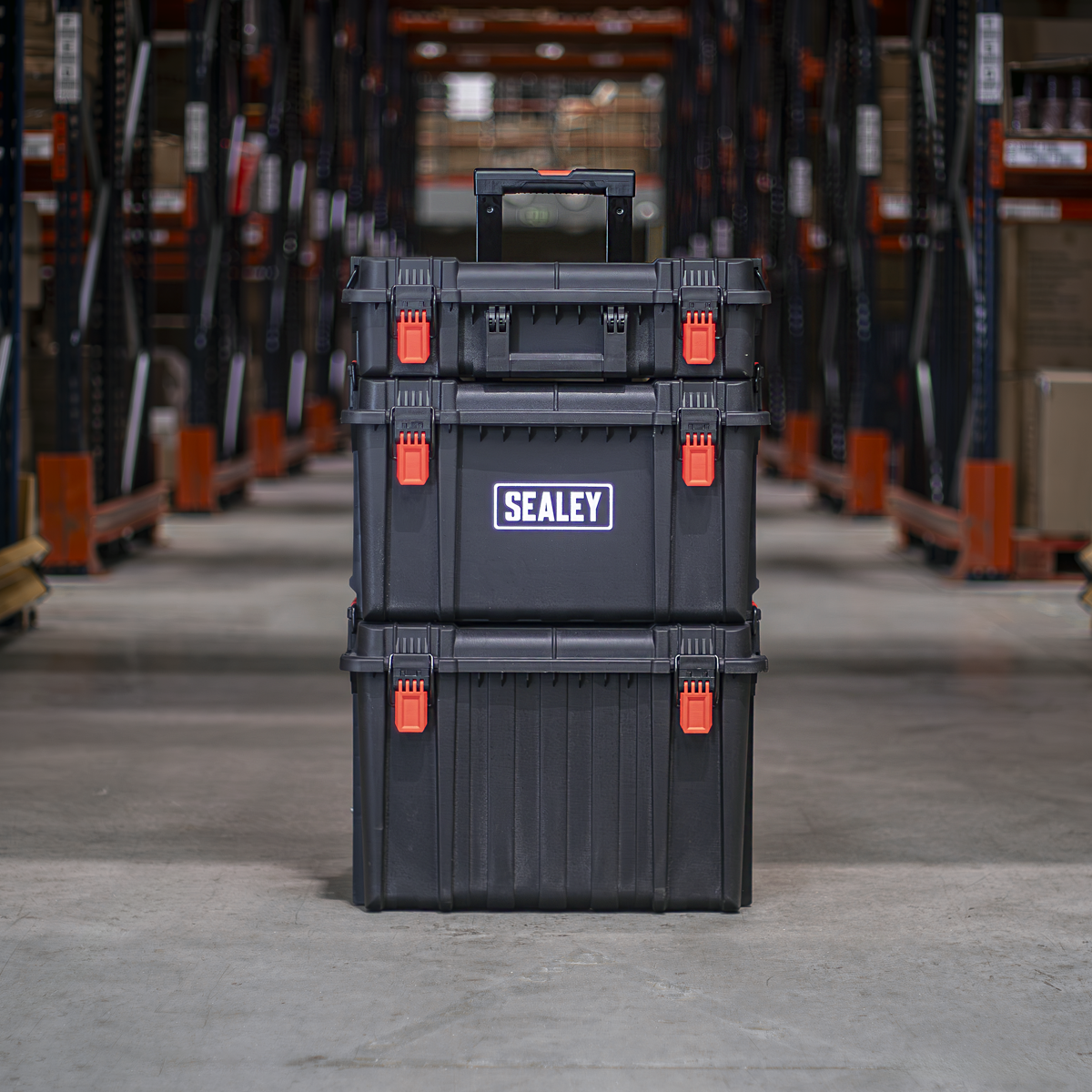 Each of the three toolboxes have internal rubber seals and metal locking clasps to keep tools inside protected against light showers.