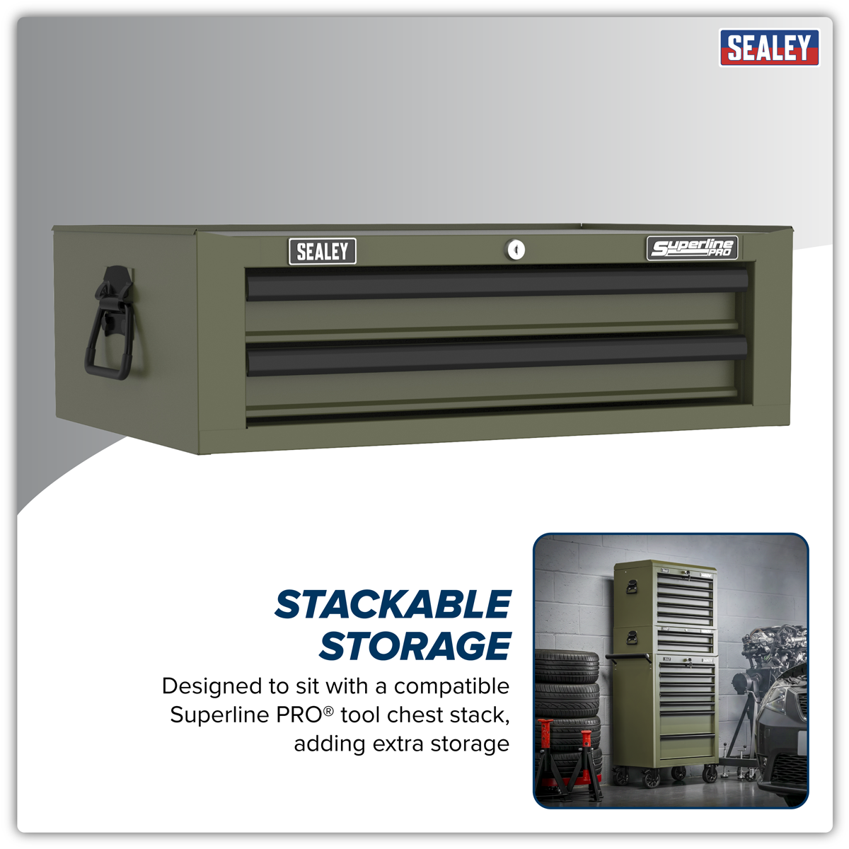 Sealey Superline PRO Mid-Box Tool Chest 2 Drawer - Khaki AP26029TK