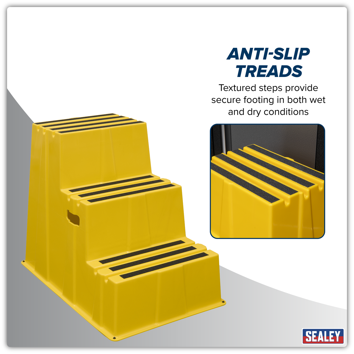 Sealey Heavy-Duty 3-Step Safety Steps with Anti-Slip Treads 150kg Capacity, Yellow - EN 14183 KS7