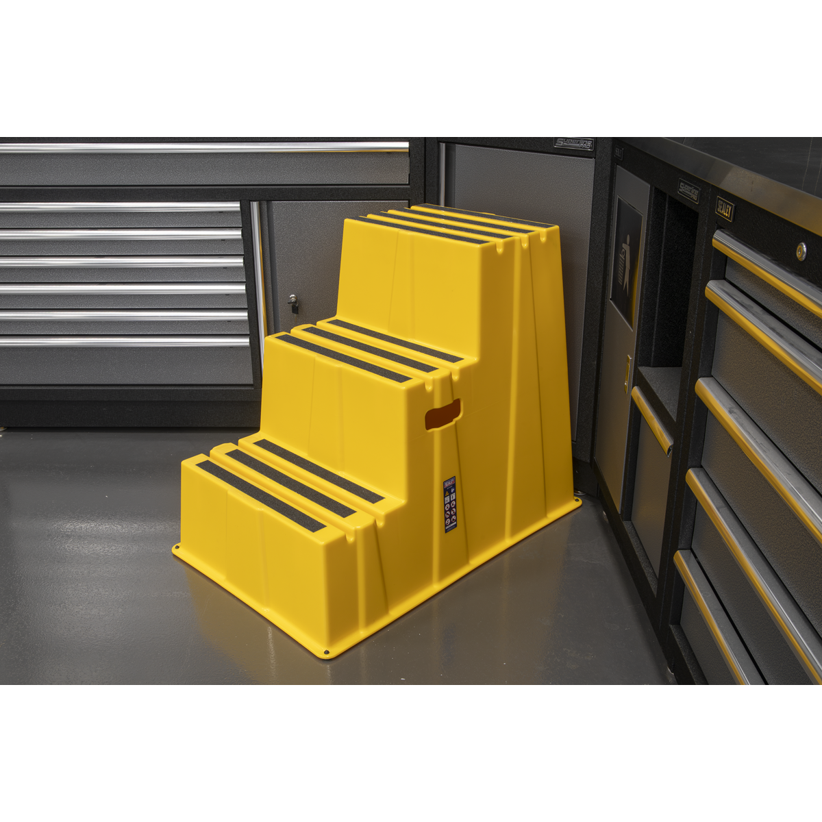 Sealey Heavy-Duty 3-Step Safety Steps with Anti-Slip Treads 150kg Capacity, Yellow - EN 14183 KS7