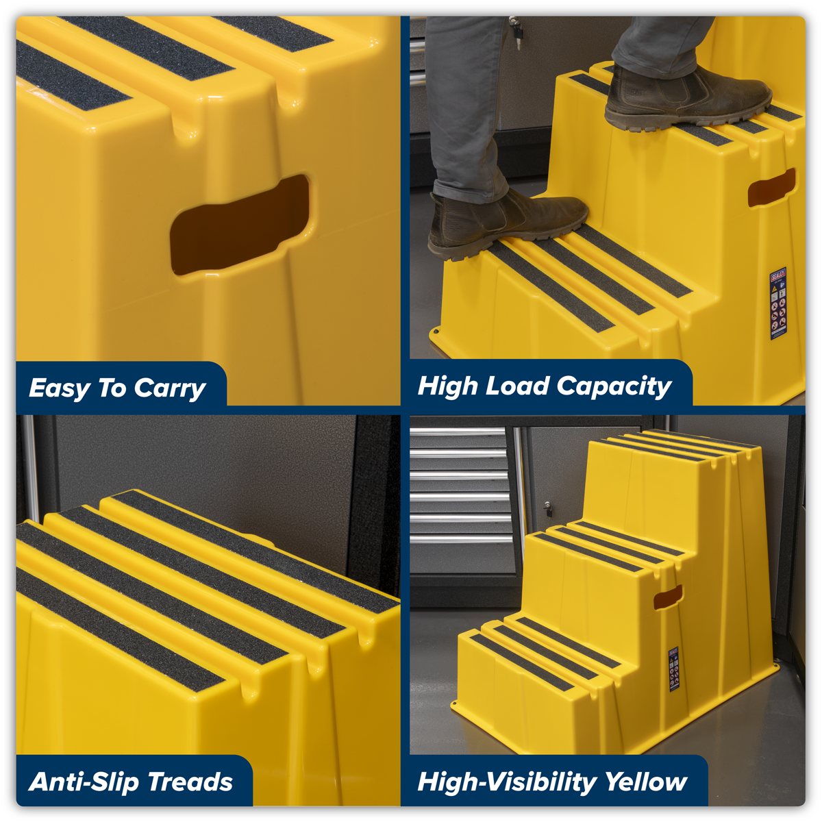 High load yellow warehouse step ladder
