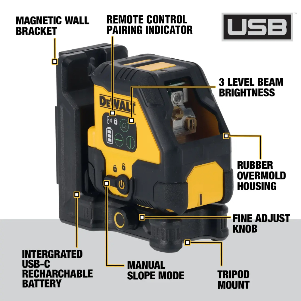 DeWalt DCLE14201GB-XJ USB Gross Line Green Beam Laser