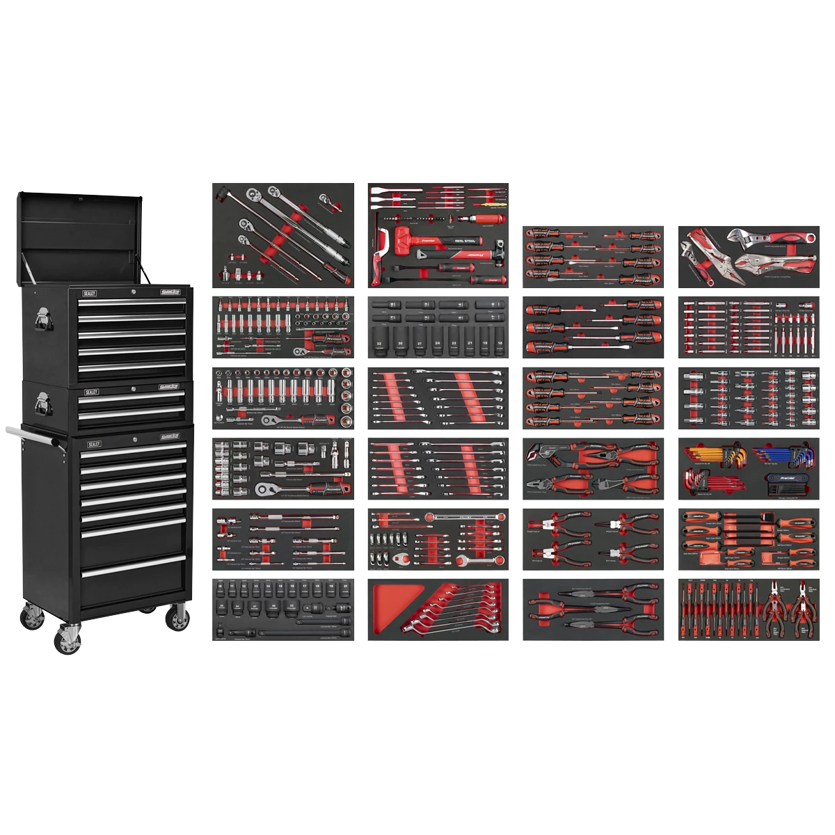Sealey Superline PRO Tool Chest Combination 14 Drawer with 447pc Tool Kit - Black SPTCOMBO3B