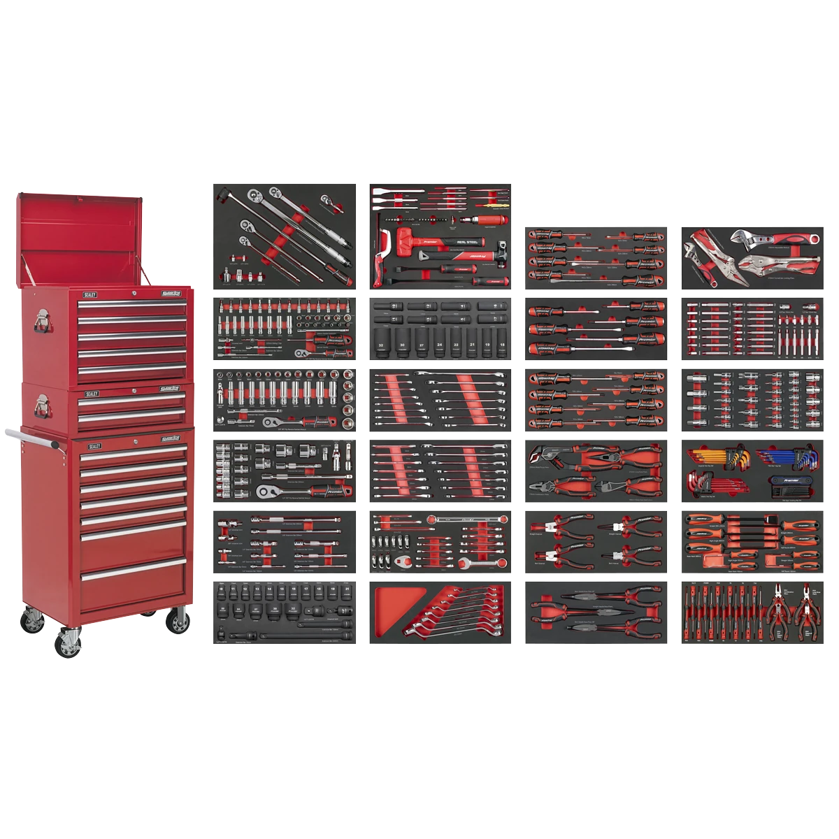 Sealey Superline PRO Tool Chest Combination 14 Drawer with 447pc Tool Kit - Red SPTCOMBO3R