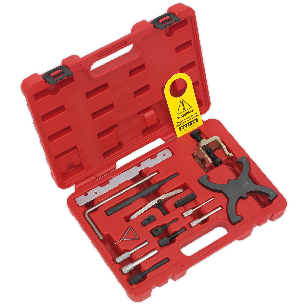 Timing tool combination kit suitable for a wide range of belt or chain driven petrol and diesel engines.