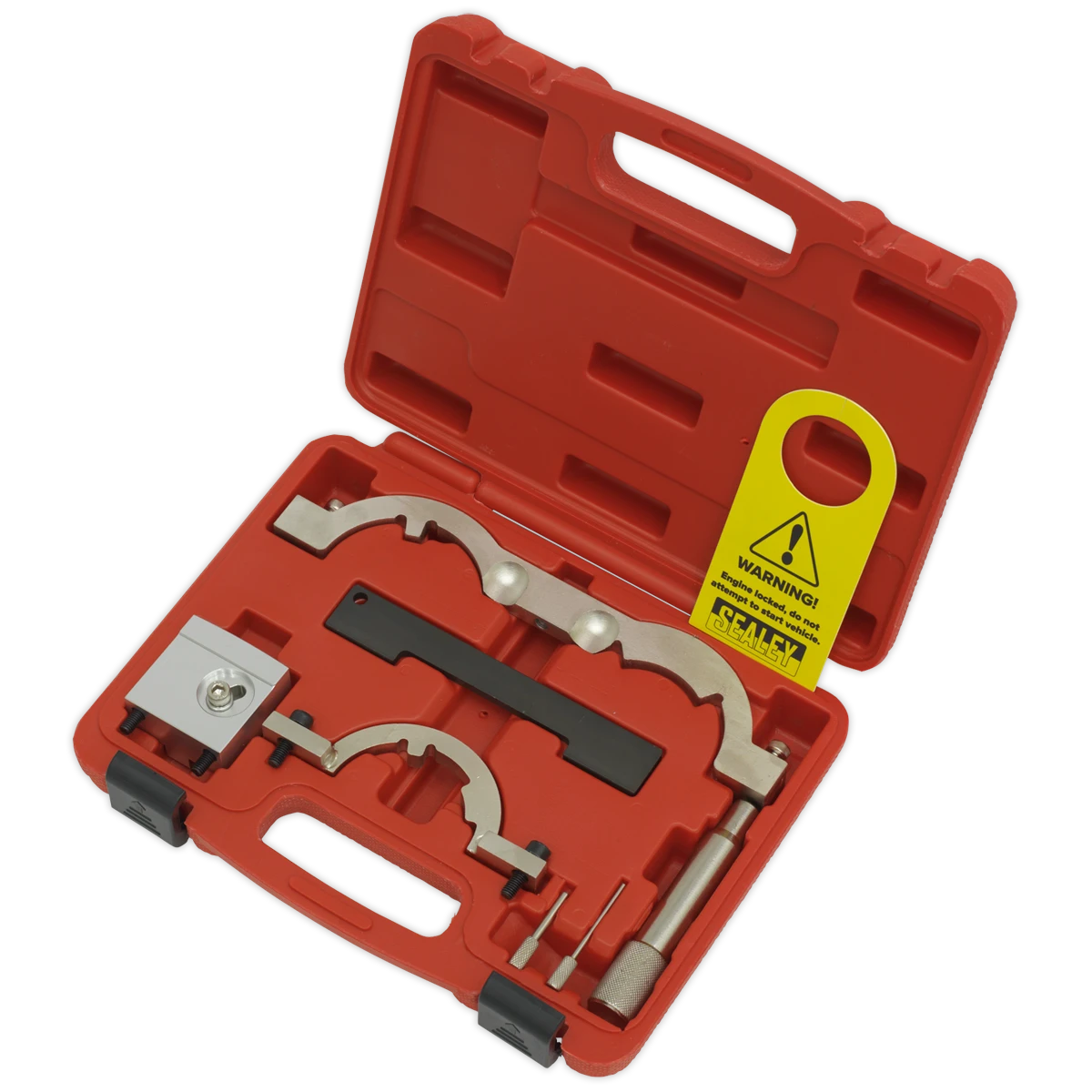 Includes the necessary tools for setting and locking the camshafts and crankshaft and the pins for locking the timing chain tensioner.