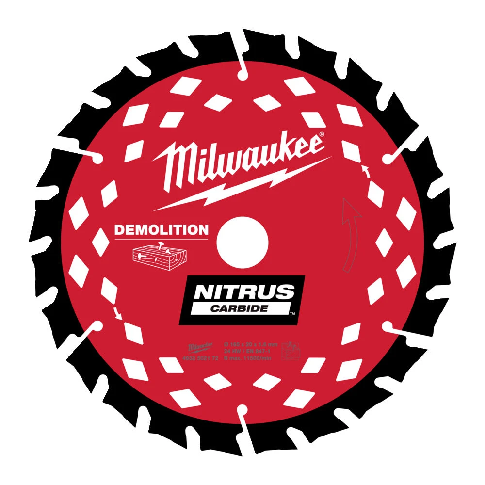Milwaukee 165 x 20mm 24T NITRUS CARBIDE Blade 4932502172