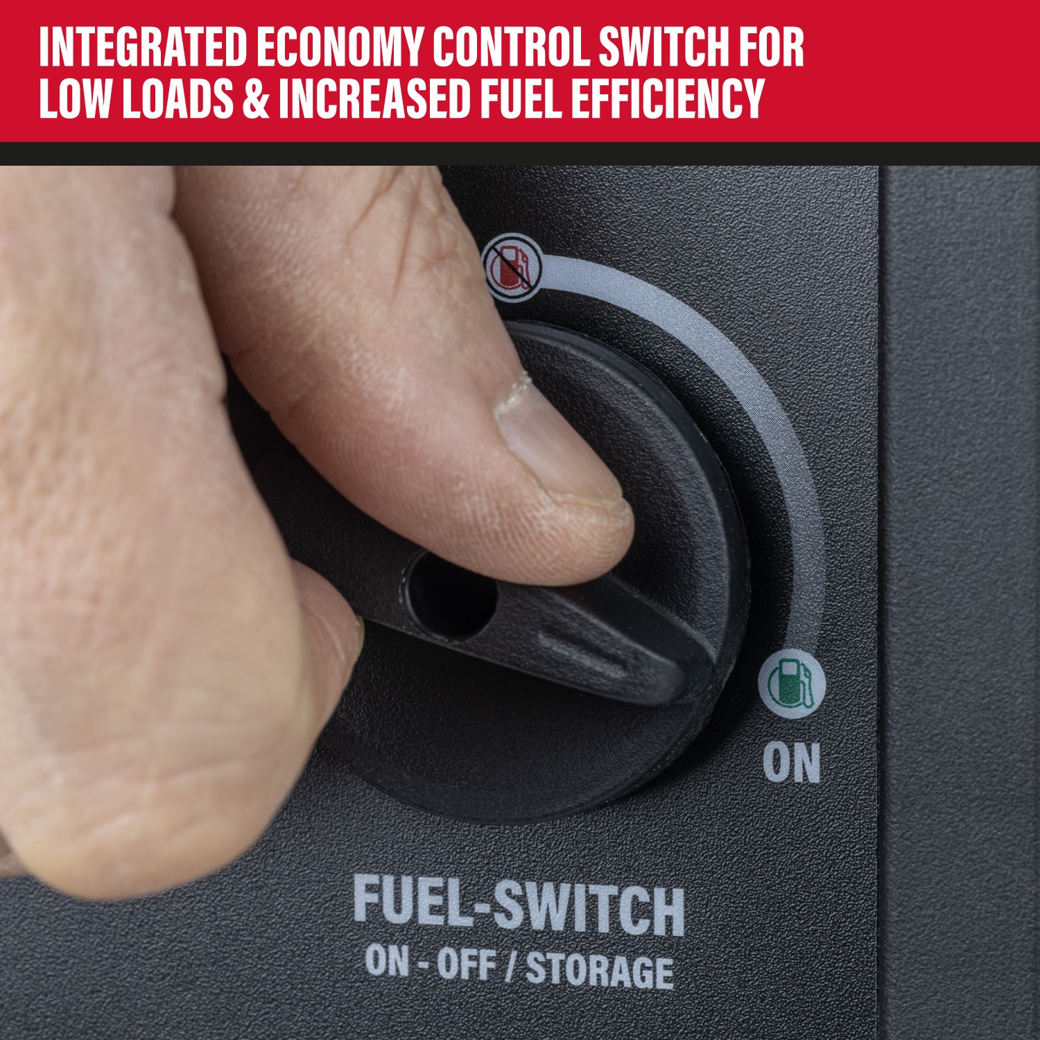 Hand turning the combined fuel valve and electric start ignition switch on the SIP ISG4500 generator