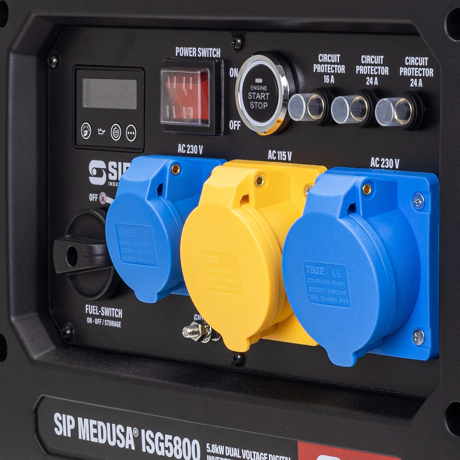 SIP Medusa ISG5800 5.8kW Dual Voltage Digital Inverter Generator Sockets & Outlets Panel - 25404