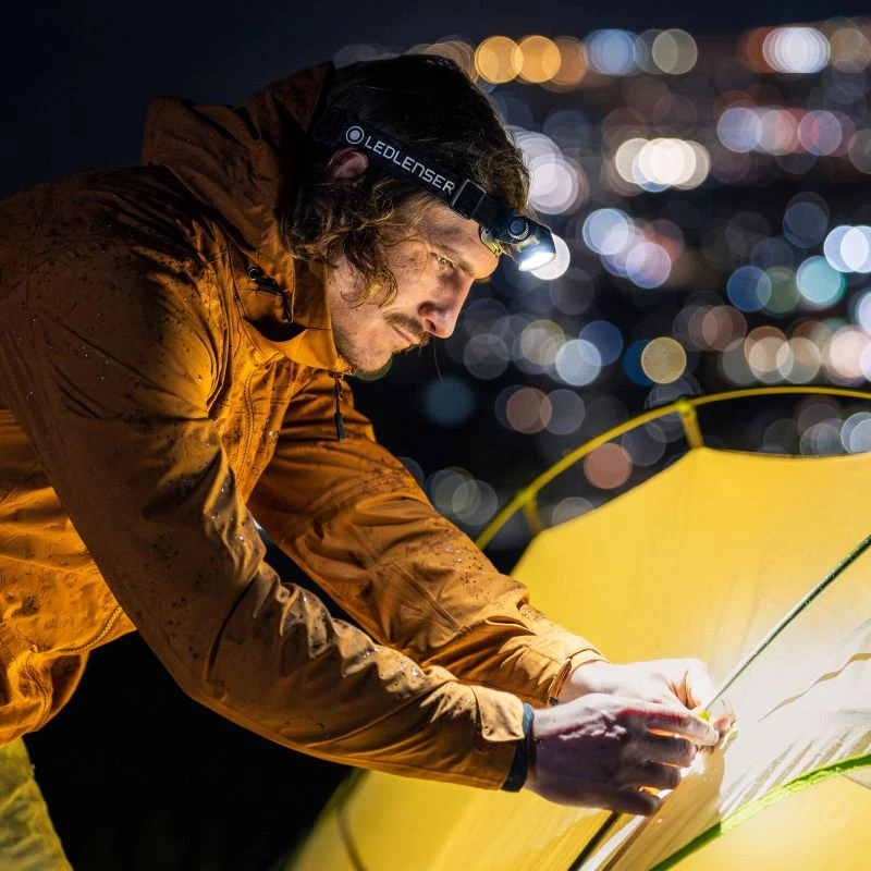 Ledlenser H9R Head Torch Used for Hands-Free Lighting During Outdoor Work