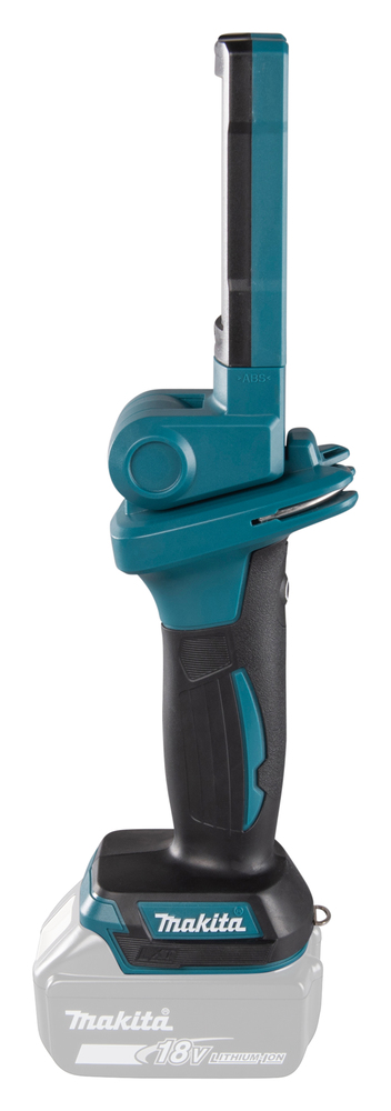 Makita DML816X cordless LED flashlight showing the adjustable lamp head from the side